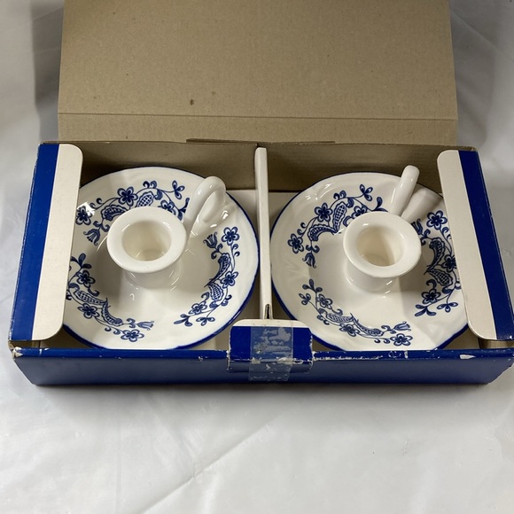 Blue Garden Ceramic Candleholder Set of 2 By Baker Hart & Stuart  Made in Japan - Picture 9 of 13